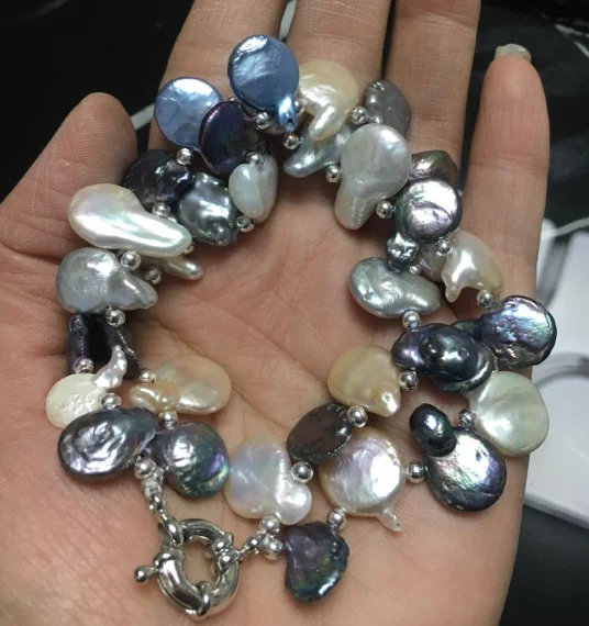 2ROW кофе белый микс монета пресноводный жемчуг браслет