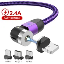 Magnetic Cable 2.4A Fast Charging Charger 540 180 360 Rotating Micro USB Type C USB C For iphone Android phone Data Line