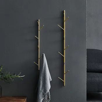 

Nordic Hanger Wall Hanging Bedroom Light Luxury Brass Coat Rack Gold Clothes Shelf Hook Porch Storage