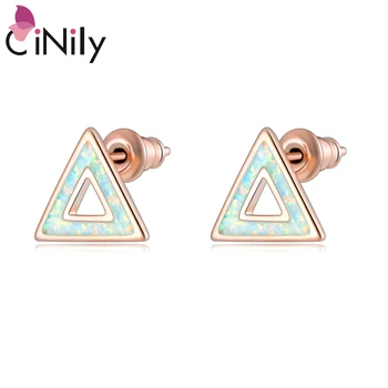 

CiNily Silver Plated Geometry Jewelry Blue White Fire Opal Silver Plated & Rose Gold Womens Jewelry Stud Earrings OH4753-54