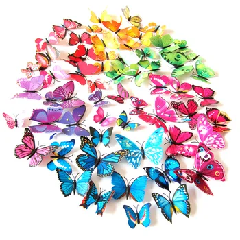 

12pcs Multicolor Double Layer Wings 3D Butterfly Wall Sticker Magnet PVC Butterflies Party Kids Bedroom Fridge Decor Magnetic