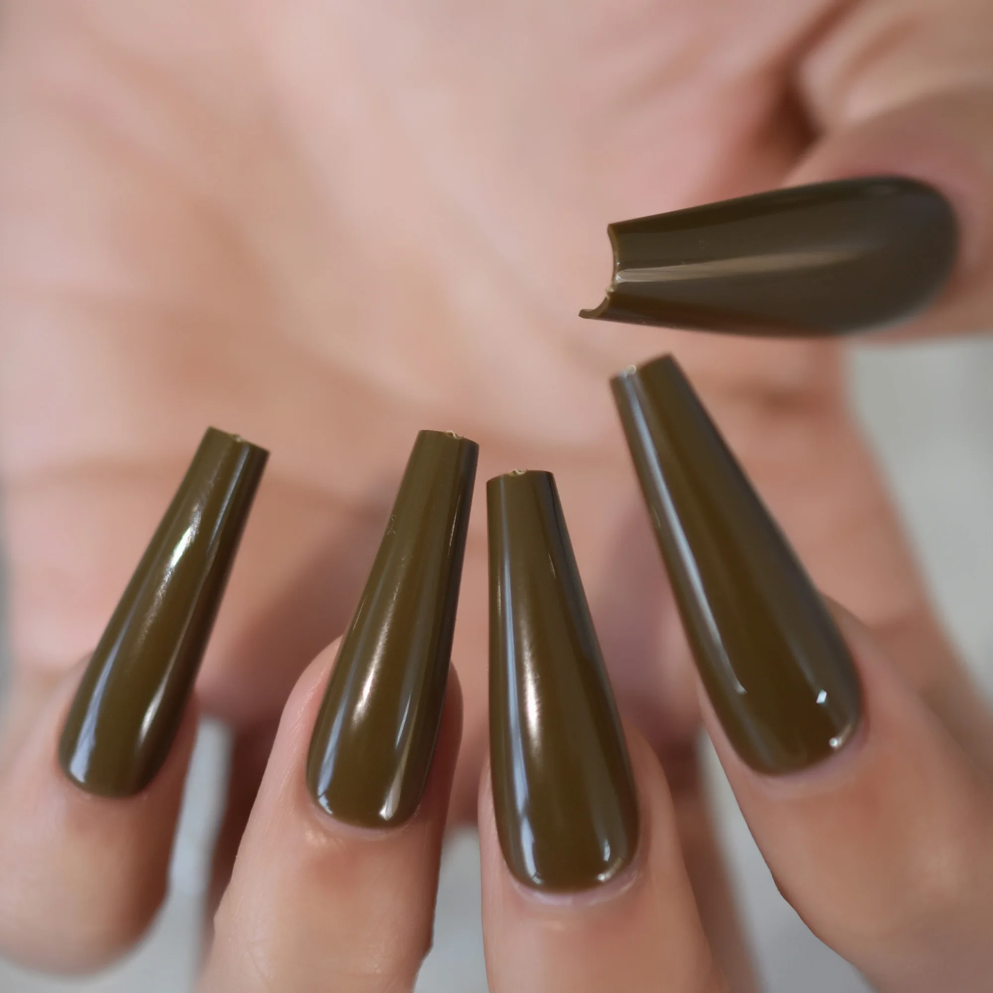 Long Full Ballerina Nail Tips Kit Dark Green Coffin Fake Finger Nails  Brillant Design French Manicure Tools - AliExpress Beauty & Health