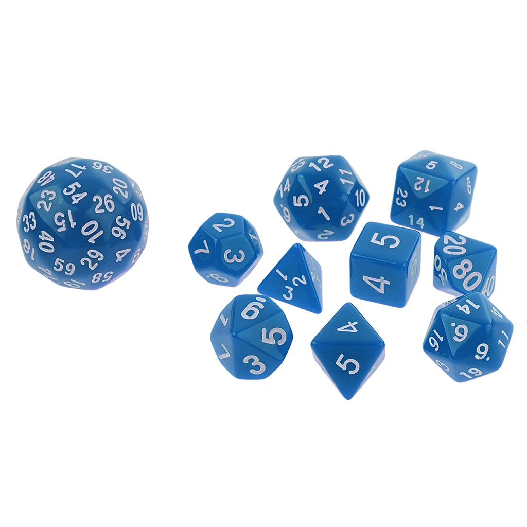Pack of 10 Dice Set-D4, D6, D8, D10, D12, D20, D24, D30, D60 Acrylic Dice Multicolor Board Game Dice Party Gambling Dices