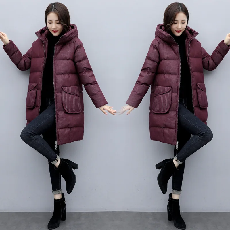 

2019 Winter New Style South Korea Dongdaemun Cotton Coat Mid-length Versatile Hooded Cotton-padded Clothes WOMEN'S Coat