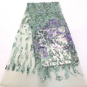 

High Quality African French Net Lace Fabric Flower Sequins Lace Fabric Embroidered Tulle Lace Material