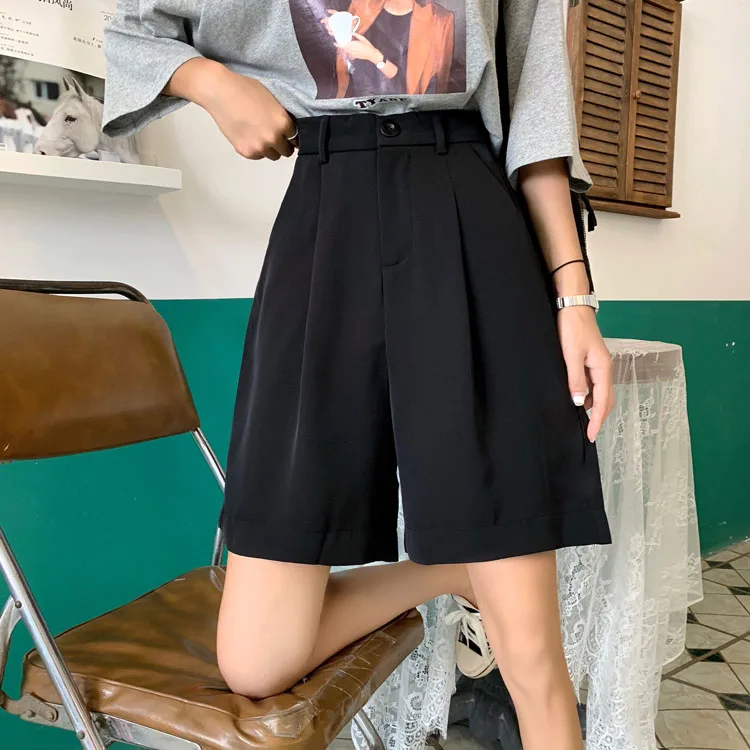 New Summer Knee Length Fashion New Women Shorts Skirts High Waist Casual Suit Shorts Wide Leg Women Short Pants Ladies Shorts