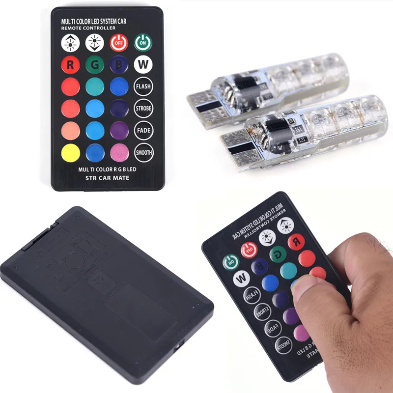 2 шт. T10 5050 SMD RGB 6 светодиодный Авто Клин боковой светильник с пультом