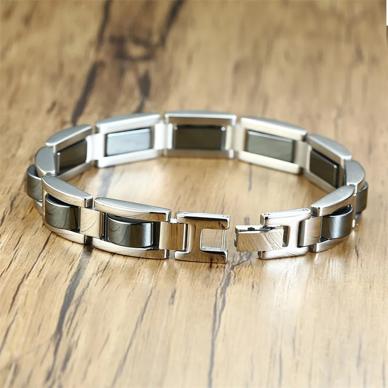 Exquisite Black Gallstone Stainless Steel Simple Fashion Bracelet For Men Energy Bracelet Bangles Good For Banquet As Men's Gift 2