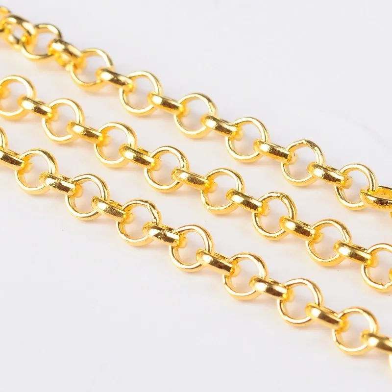 Golden 100 м/рулон железной Роло цепи, без свинца, серебряный цвет, на катушке, Размер: цепь: около 4 мм в диаметре, толщина 1 мм - Цвет: Golden
