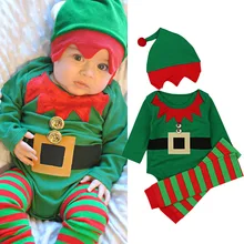 Новогодний детский комплект одежды из 3 предметов на Рождество, боди для новорожденных мальчиков и девочек, штаны, шапка, комплект одежды из 3 предметов, Рождественская одежда для 0-24 месяцев