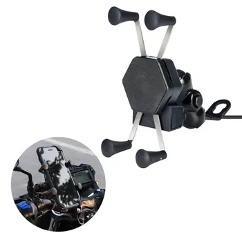 

Motorcycle X Grip Mobile Phone GPS Rear View Mirror Holder Cell Phones USB Charger Bracket Mount Universal