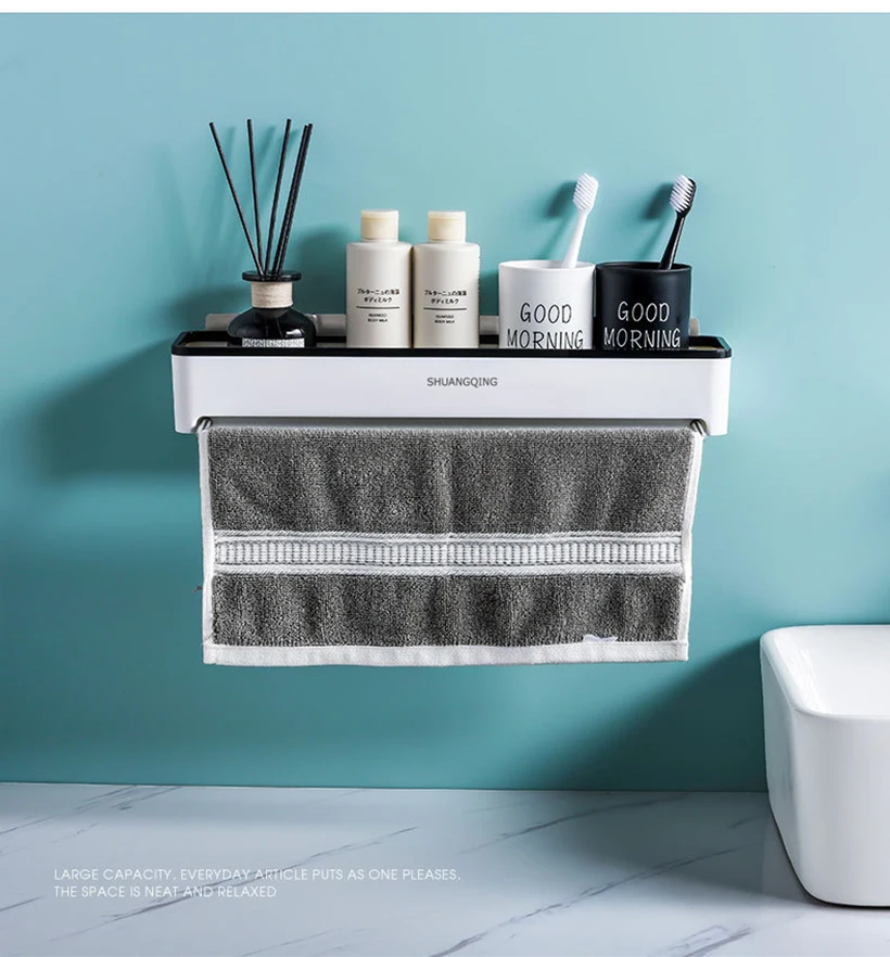 New Simple Style Bathroom Organizer Towel Rag Storage Rack Bathroom Accessories Multifunctional Hook Bathtub Tray Makeup Room