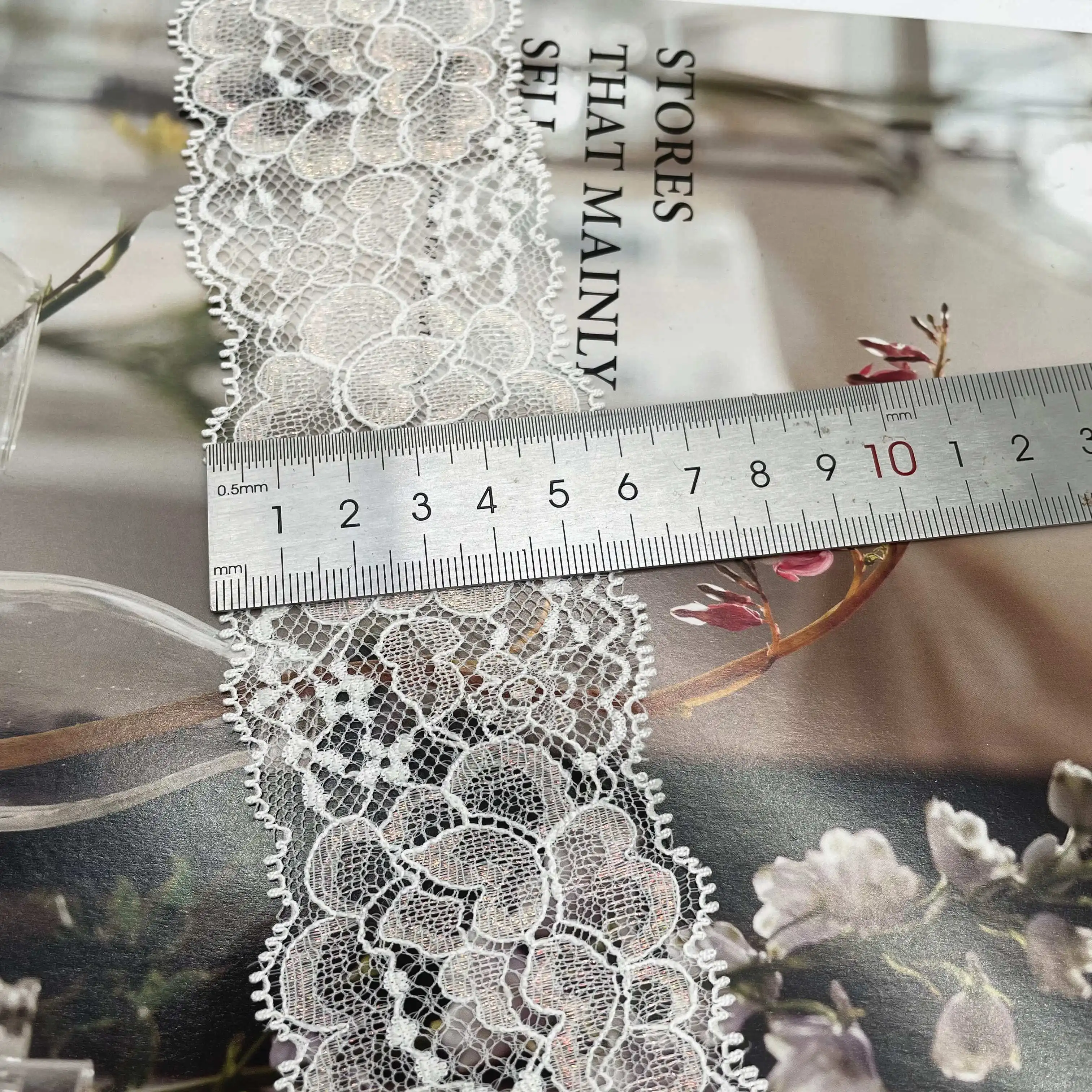 6y/lot Width 2 1/4 inch 6cm Narrow Shimmer Green Stretch Lace Trim 5