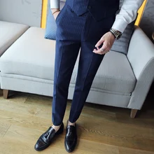 Новые мужские весенние осенние модные деловые повседневные длинные штаны, мужские эластичные прямые официальные брюки размера плюс 29-35