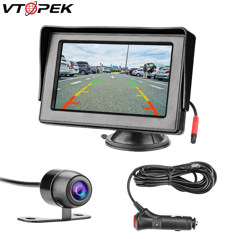 

Vtopek 4.3 Inch TFT LCD Car Monitor Display Reverse Camera Parking System Use with Guide Lines Cigarette Lighter Suction Cup