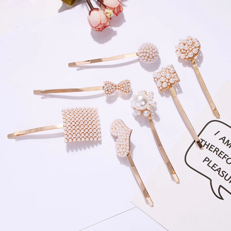 

Cute Trendy Hairpin Hair Clips Women Pearls Party Boho Geometric Headdress Tiara Hair Accessories Jewelry Mujer Femme Hairpins