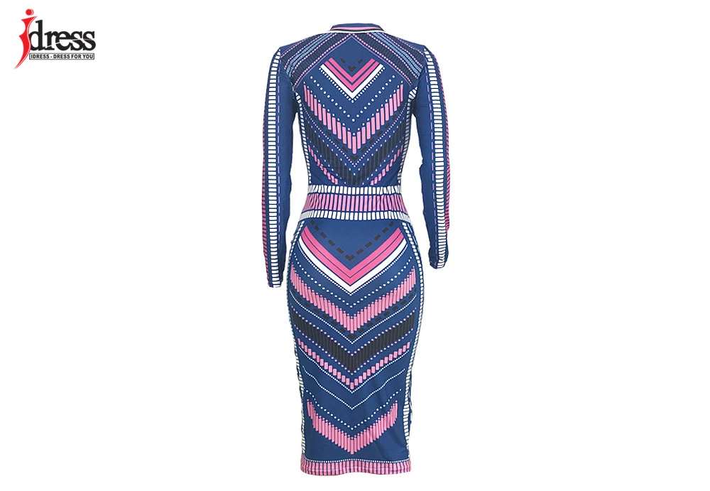 IDress Long Sleeve Winter Dress Women Sexy Striped Printed Autumn Winter Knee Length Bandage Evening Party Bodycon Casual Dress (3)