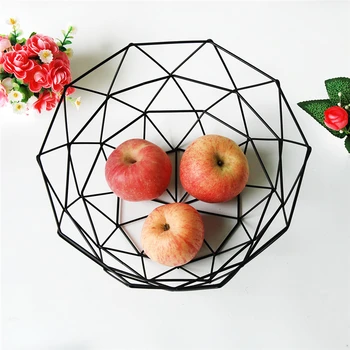 

Hot Sale Creative Fruit Snacks Candy Basket Desktop Bedroom Kitchen Fruit Basket Decorations European Iron Hollow Storage Basket