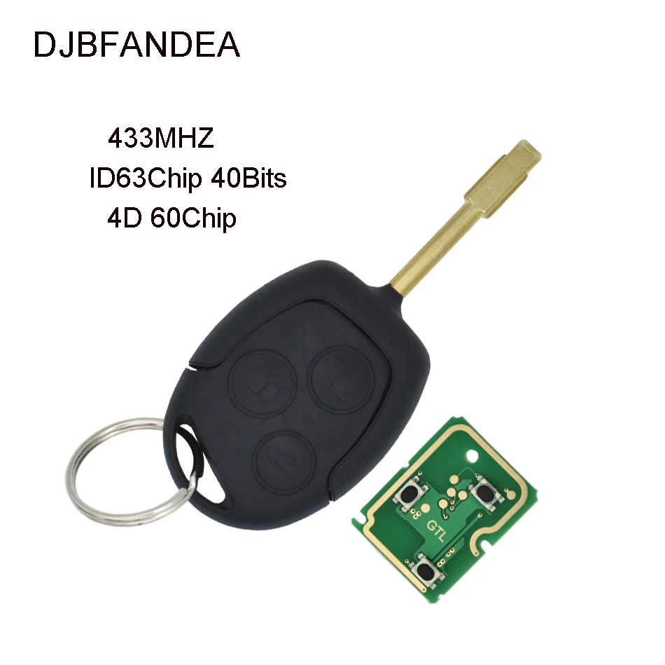 DJBFANDEA 3 Buttons 63 Chip or 4D63 433MHz Remote Keyless Entry Fob For Ford Mondeo Focus Transit Full Complete Key Car | Автомобили и