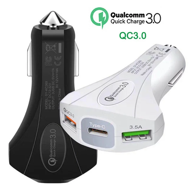 

20 Pcs/lot 3 Ports USB 3.5A QC3.0 Quick Charger with Type-C Port Car Power Fast Power Charging Adapter for Mobile Phone Tablet