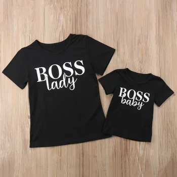 

1PCS Summer Family Matching Clothes Tshirt Women Son Daughter Mum T-Shirt Kids BOSS Lady Baby Girls Boys Casual Tops Tee Outfits
