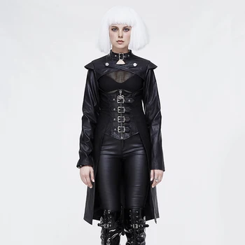 

Coats For Women Plain Leather With Adjustable Choker Breast Hollow Out Crop Top Over Knee Single Breasted Long Winter Outwear