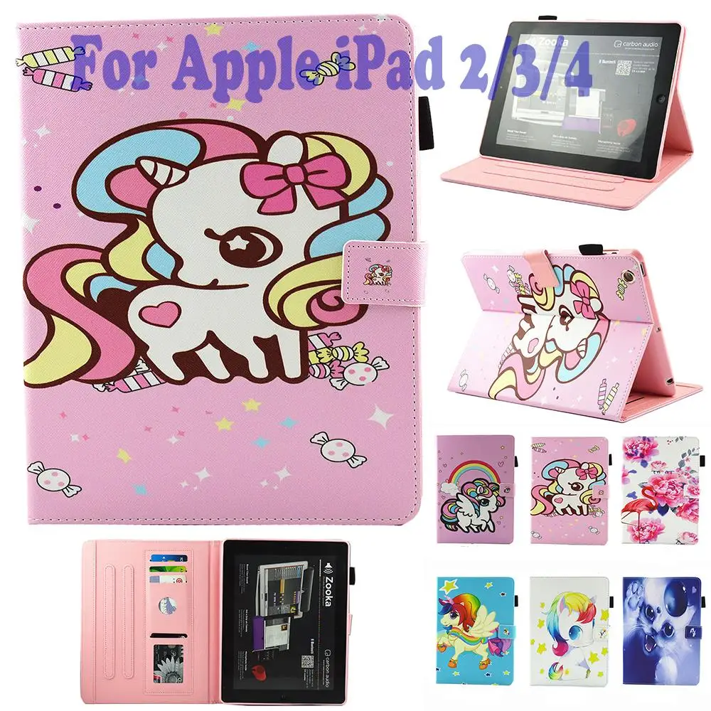 Модный чехол книжка с мультипликационным принтом для Apple ipad 2 3 4 iPad планшет
