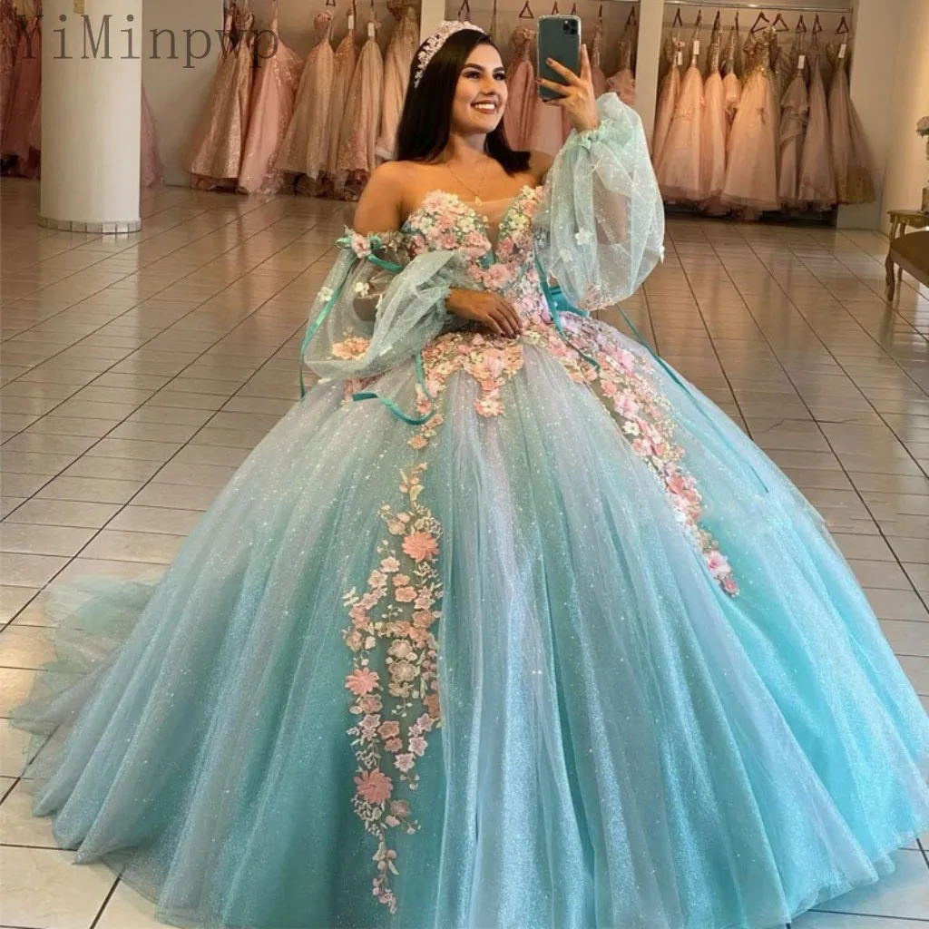 Ice Blue Ball Gown Quinceanera Dresses 