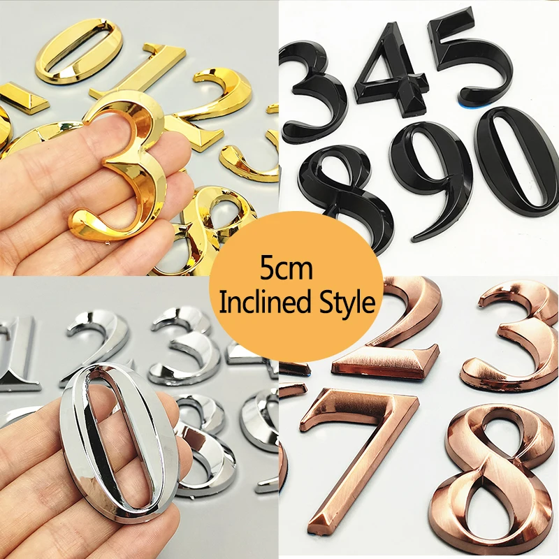 House Number Stickers 3D Self Adhesive Door Plate Sign Digits Apartment Hotel Office Door Address ABS Plastic Label 5cm Silver