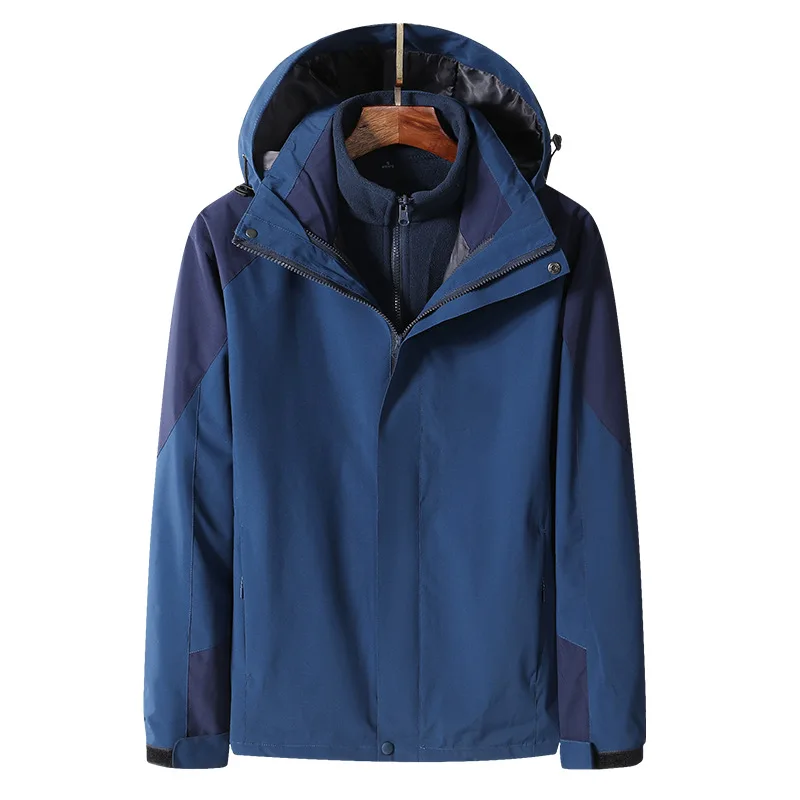 Men's Women Waterproof Windproof Hooded Jacket 3 In 1 Soft Shell Fleece Warm Windbreaker Coat Outdoor Camping Clothes Sportswear