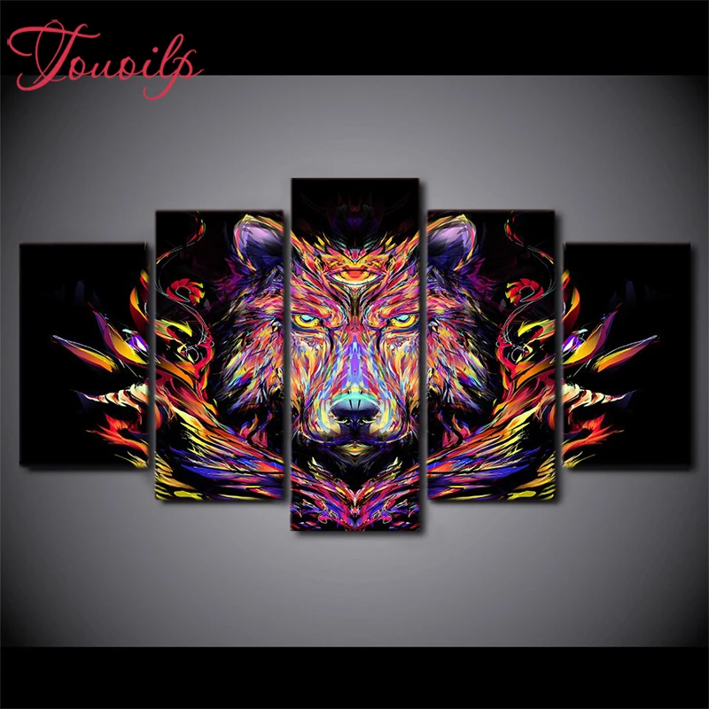 touoilp diy 5pcs Abstract wolf 5d diamond painting crystal embroidery spuare&ampround cross stitchsets | Дом и сад