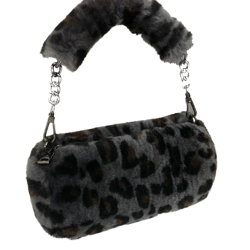 

New style fur integrated wool pillow shape bag real fur bag women's portable shoulder messenger fashion leopard print bag