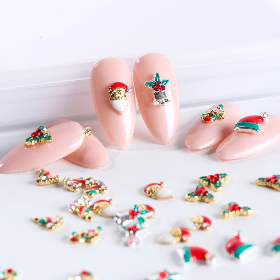 Рождественские Стразы 3D для ногтей, золотые, серебряные, снежинки, олень, Санта, подарок, украшения для ногтей, зимние аксессуары для ногтей SA1532