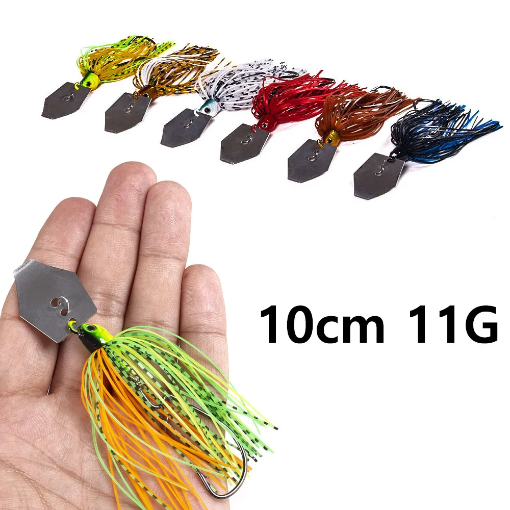 Hengjia 6pcs 11g Chatterbait Blade Bait with Rubber Skirt Weedless Fishing Lure Set Mixed Color-0