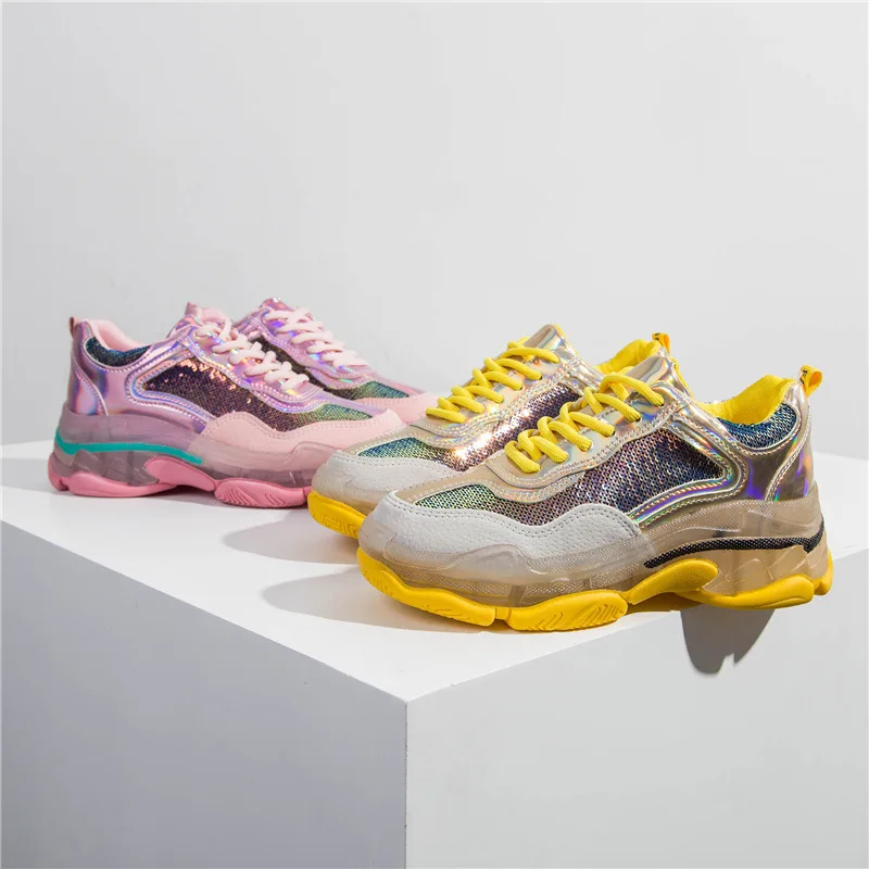 

Online Celebrity 2019 Summer New Style Laser Bright Surface Casual Sports Shoes Women's Versatile Korean-style Hollow out Platfo