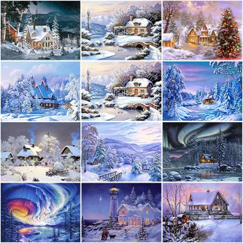 

DIY 5D Diamond Painting Winter Snow Scenery Diamond Embroidery Landscape Mosaic Cross Stitch Full Round Rhinestones Home Decor