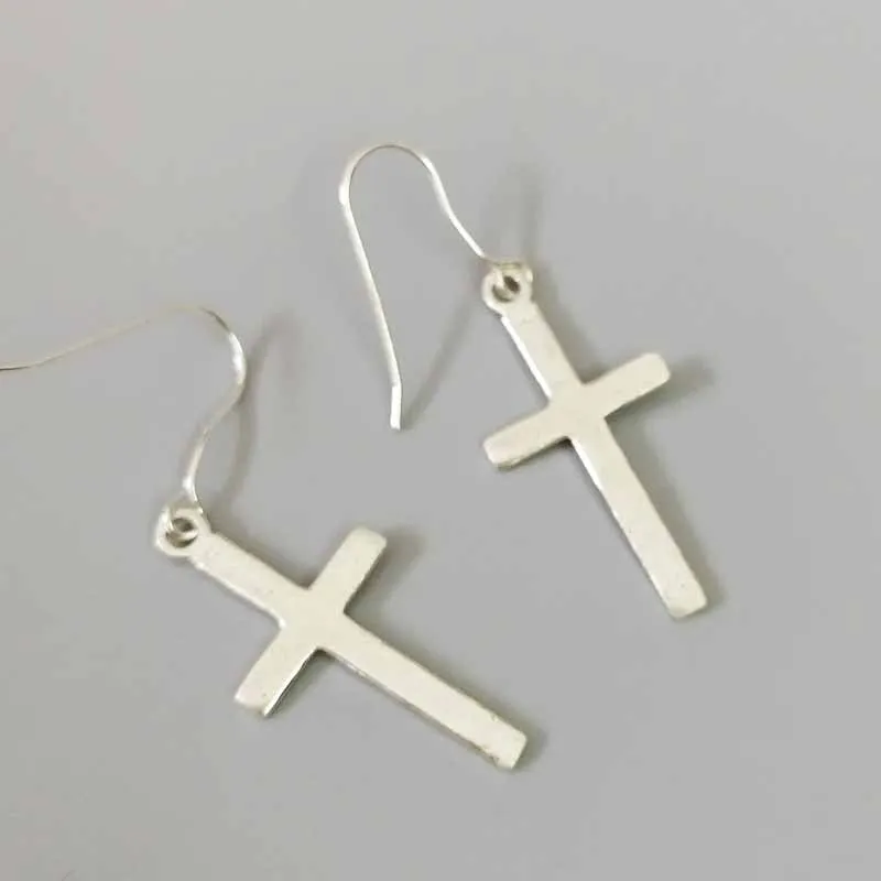 Серебряные 925 ювелирные изделия классические глянцевые серьги крест ...