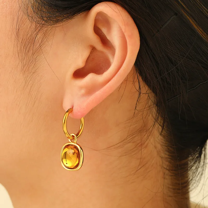 

2021 New Fashion Multicolor Gemstone Earrings For Women Geometric Personality Golden Earclip Drop Earrings Jewelry Accessories