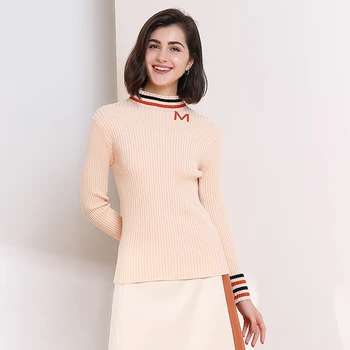 

MERRY PRETTY Women's Letter Embroidery Knitted Sweater 2019 Autumn Winter Long Sleeve Turtleneck Thick Slim Pullover Knit Jumper