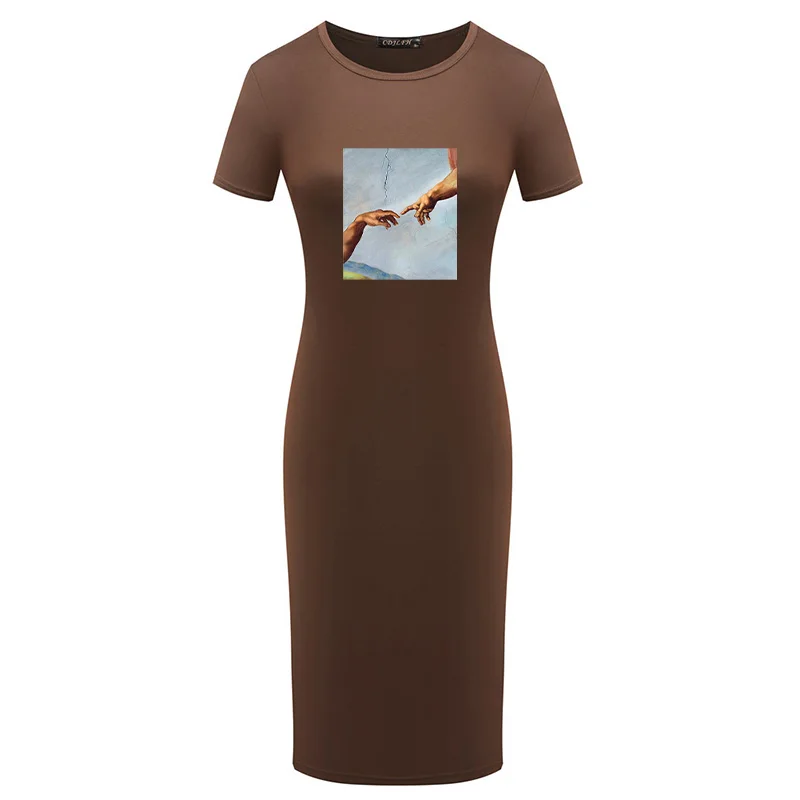 

Oversize Women Dresses Elegant Robe Sexy Short Sleeve Package Hip Party Vintage Bodycon Dress Aesthetic Art Oil Print Vestidos