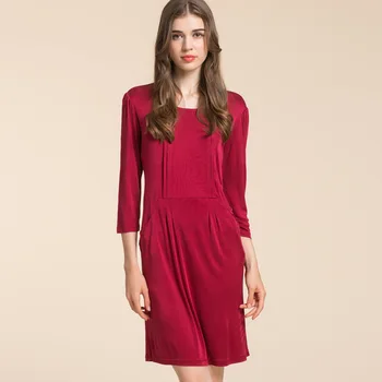 

Silk Dress Summer New Large Size Elegant Crew Neck Mulberry Silk Knitted Medium-length Dress Middle-aged WOMEN'S Dress