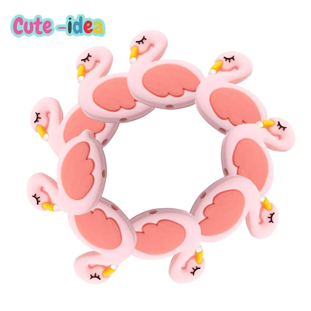

Cute-Idea 10PCs Silicone Mini Flamingo Beads Teething Chewable Pacifier Chain Handmade Accessories DIY Teether Baby Product