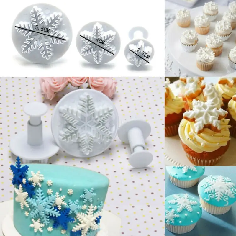 3pcs Snowflake Plunger Cutter Mold Sugarcraft Fondant Cake Decorating Tool #NP 3pcs Snowflake Plunger Cutter Mold Sugarcraft Fondant Cake Decorating Tool #NP