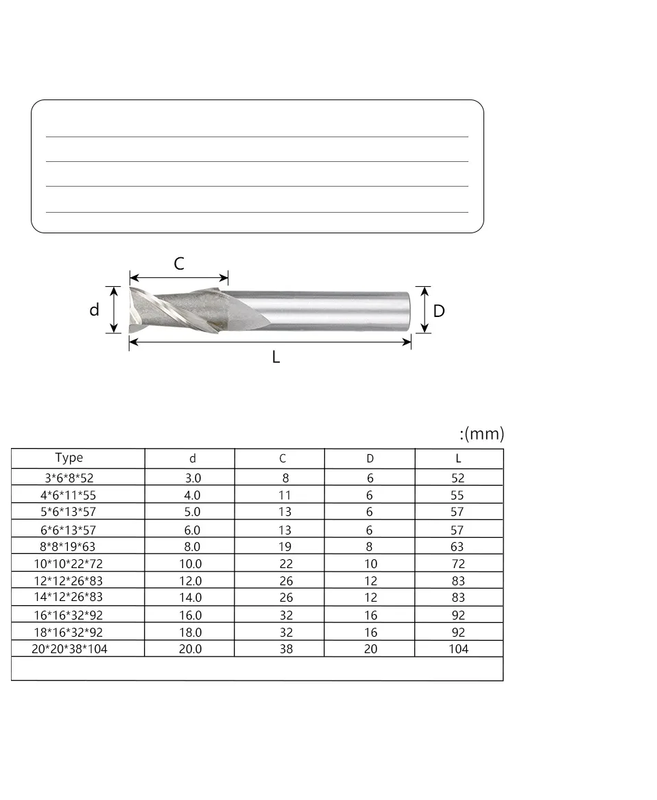 CNC-Bearbeitungswerkzeug: 2-Schneidiger Wolframstahl-Fräser für Weißstahl, 3*6*8*52/8*8*19*63, Verschiedene Packoptionen für Werkzeugmaschinen – Detail 7
