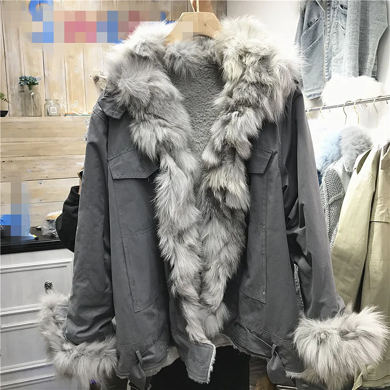Winter Jacket Women Short Parker Clothing Women's Winter New Real Fox Fur Collar Parker Jacket Ladies Warm Street Coat