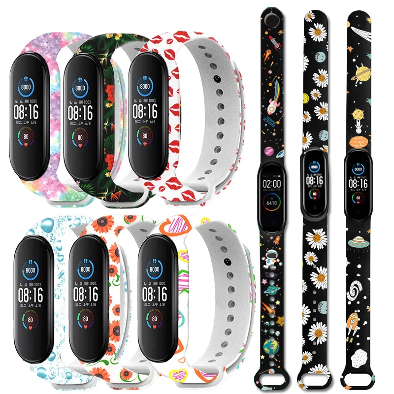 

For Xiaomi Mi band 5 4 Strap Silicone Wrist Bracelet mi band 6 straps Soft Printing Colorful Watchband Accessories for mi band 3