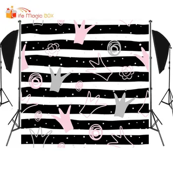 

Baby Shower Backdrops Princess Black White Stripe Christmas Photo Backgrounds Farm Birthday Party Decoration
