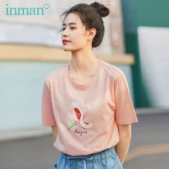 

INMAN 2020 Summer New Arrival Literary Pure And Fresh Pure Cotton Fruit Printed Loose Slimmed Short Sleeve T-shirt