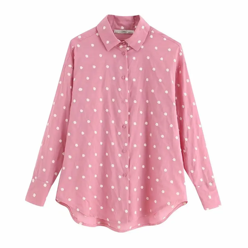 

Fashion women 1981-50-9749 European and American fashion embroidered wave-point shirt