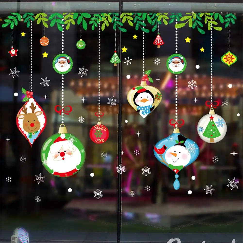 Домашний декор новогодние наклейки на окно самоклеющиеся Снеговик на веревочке Рождественские шары Дерево Венок подвеска с Санта-Клаусом год
